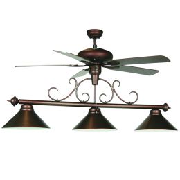 Metal Round Billiard Light w/Fan - Bronze